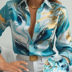 Daniela | Blouse met Abstracte Print en Lange Mouwen
