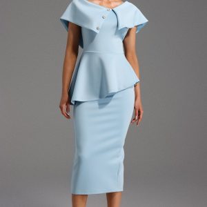 Destina | Elegante Babyblauwe Midi Jurk