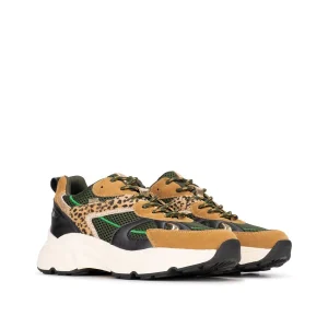 Posh dames sneaker green/brown combi