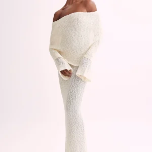 Angel | Bouclé Off-Shoulder Maxi Jurk