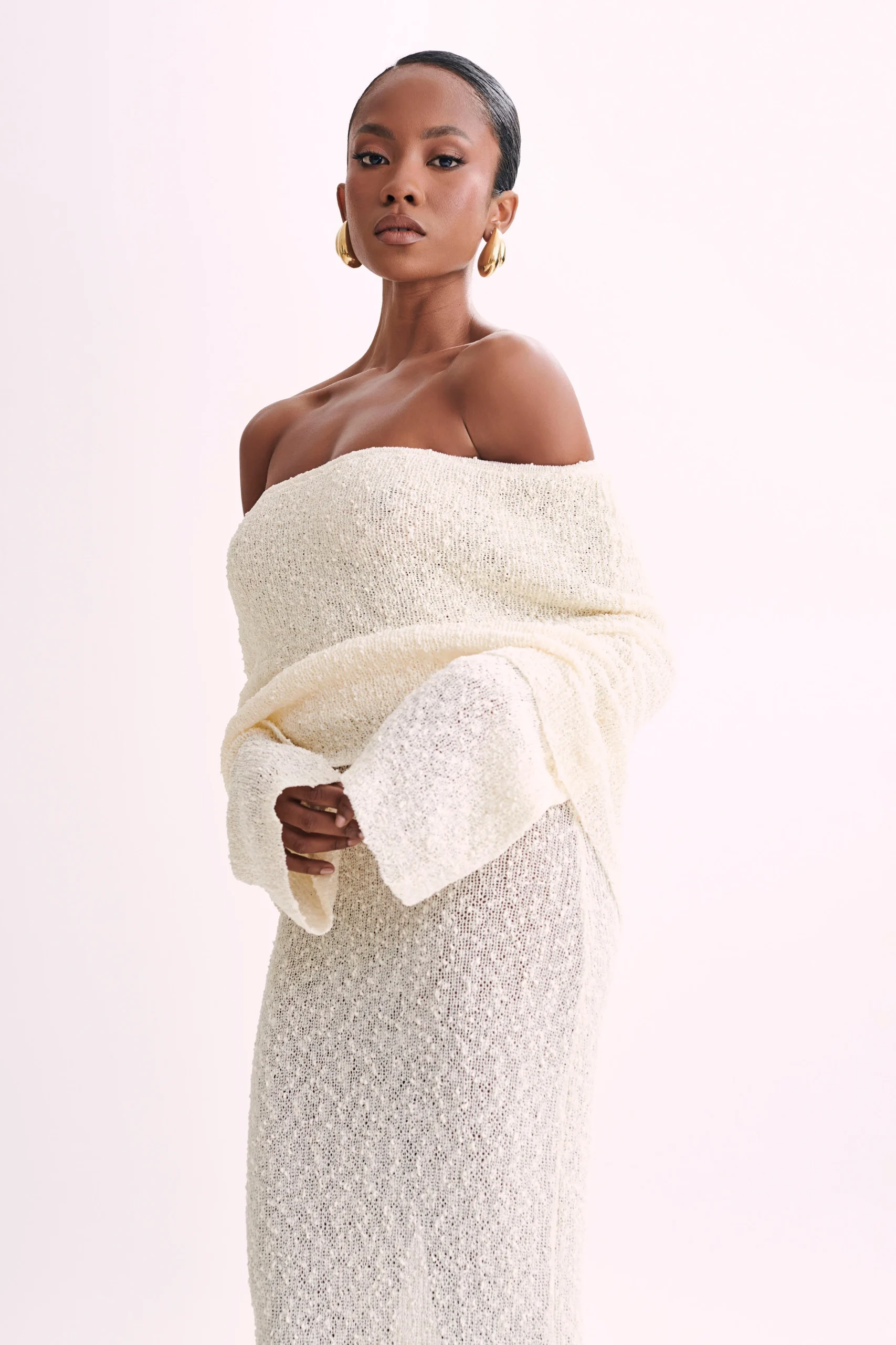 Angel | Bouclé Off-Shoulder Maxi Jurk - Afbeelding 6