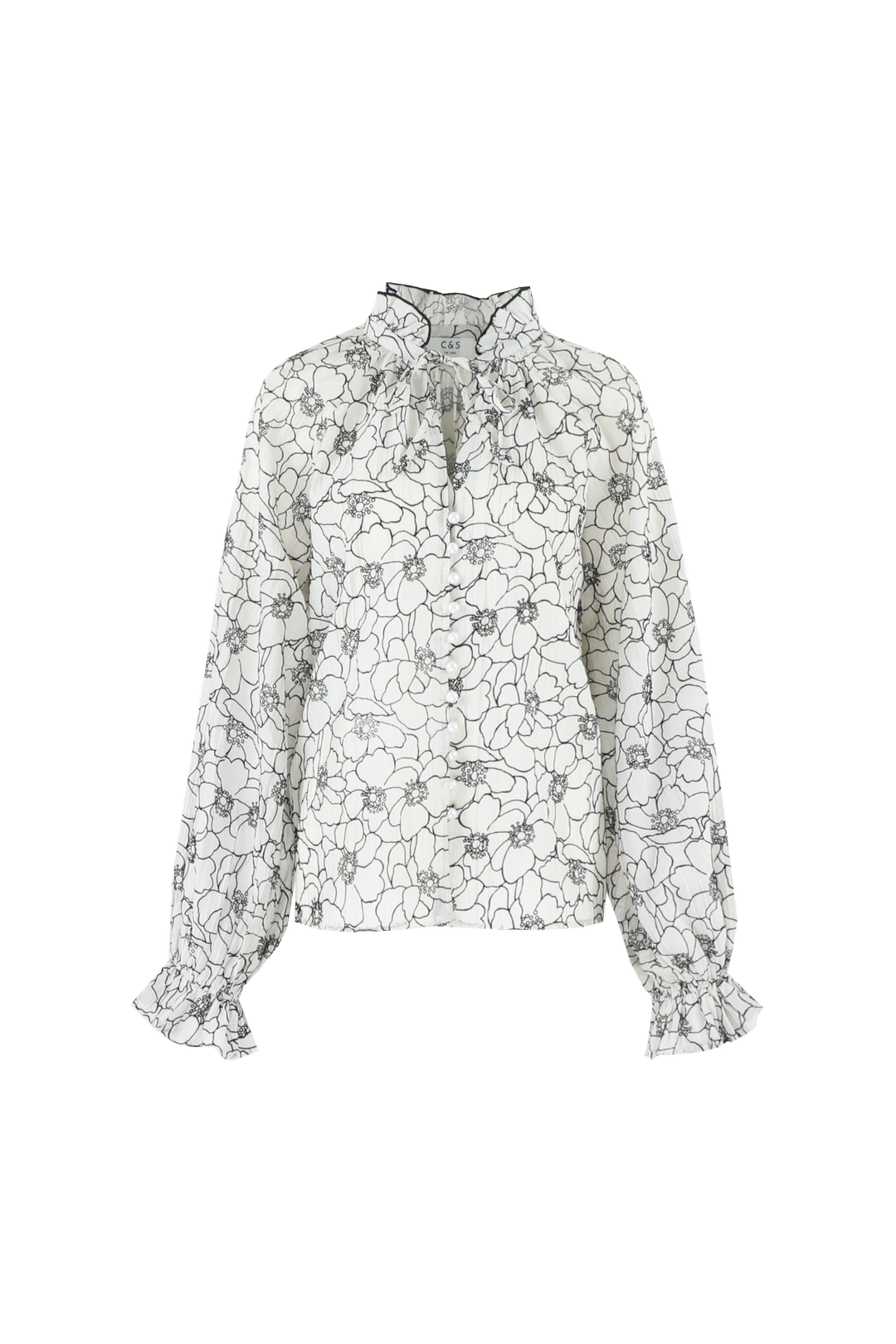 C&S Lies blouse (25WQH08) Wool White/Black - Afbeelding 2