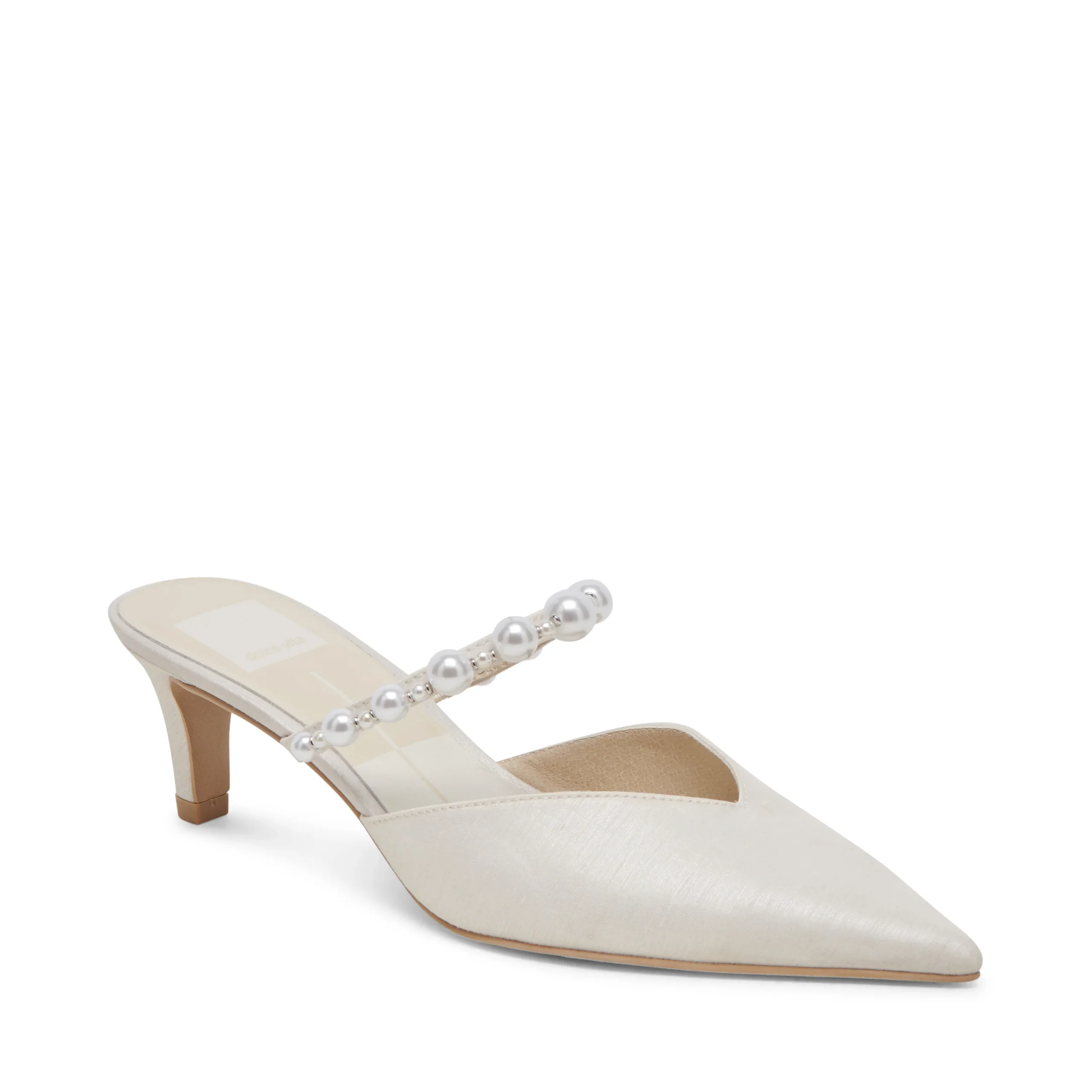 Dolce Vita Satijnen Mule met Parels – Elegante Bruidsschoen | Leer & Satijn