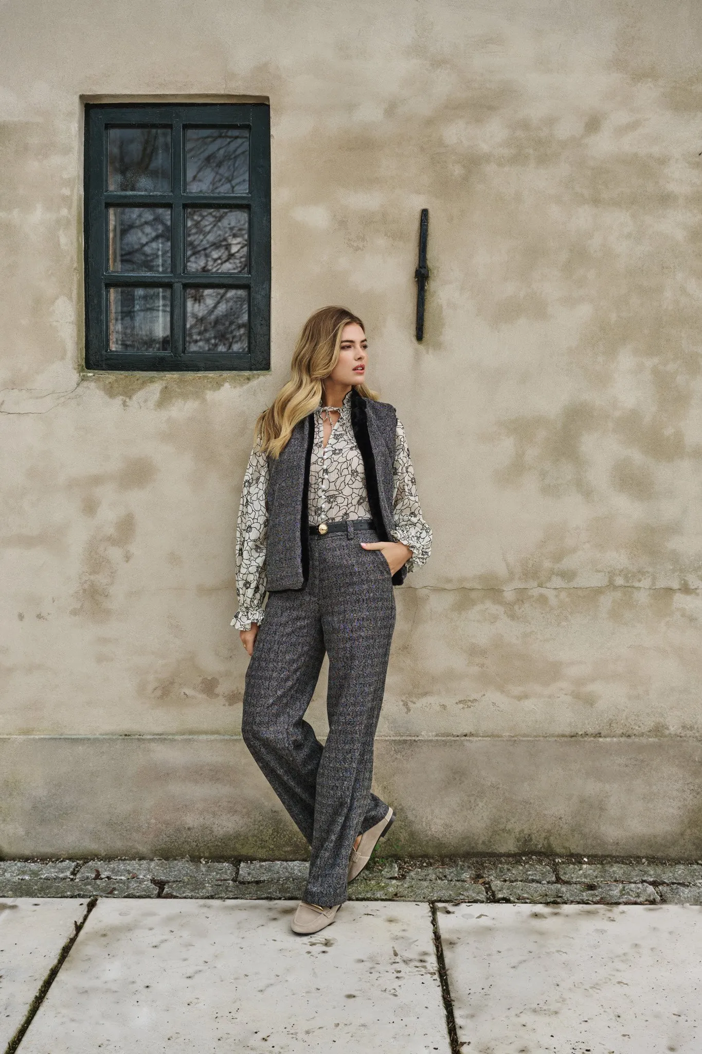 C&S Lies blouse (25WQH08) Wool White/Black - Afbeelding 5