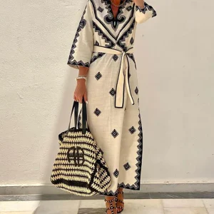 Jurney | Zomerse Kaftan Jurk met Ceintuur