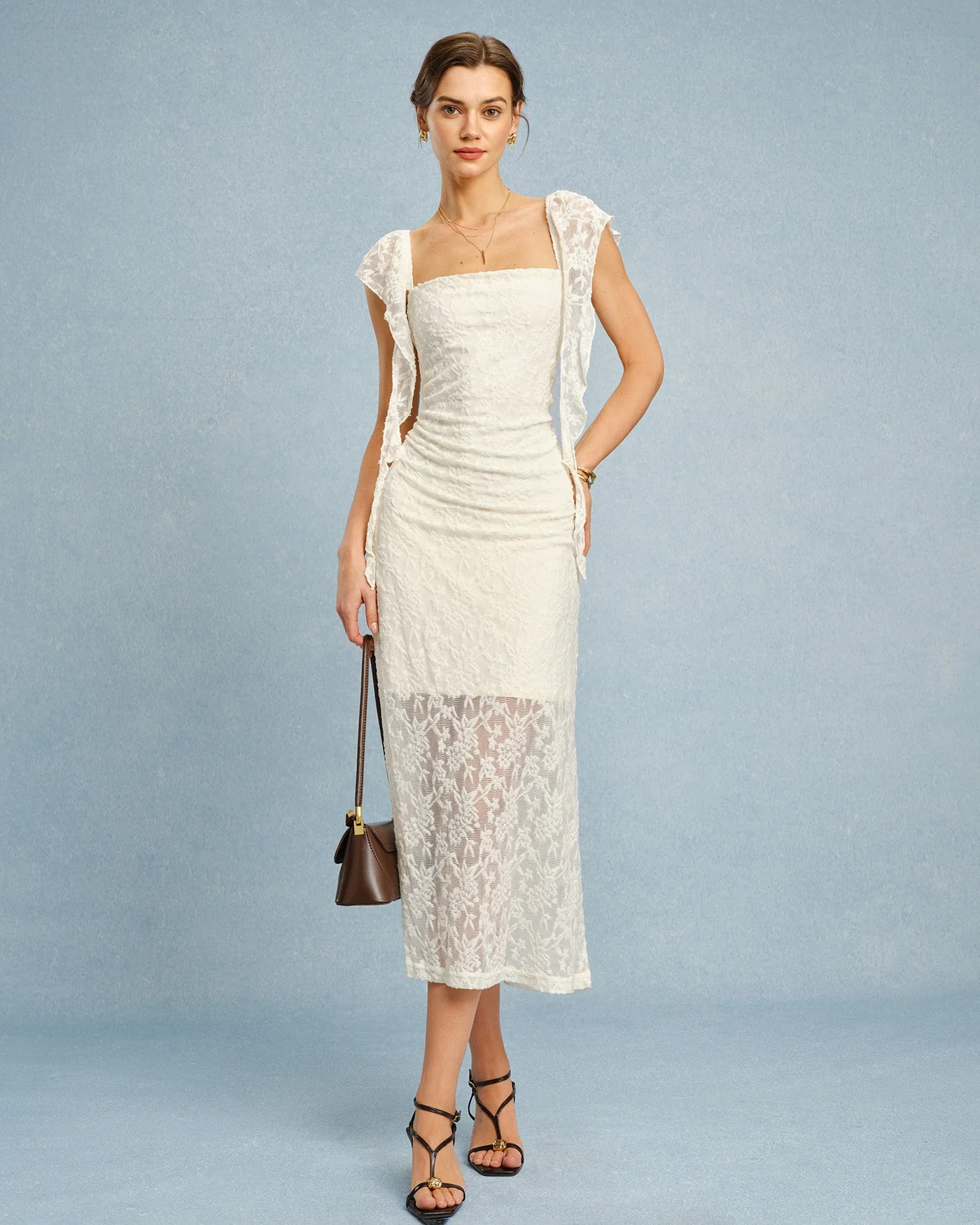 Ava | Getextureerde Midi-jurk Dames - Stijlvolle Ruches en Kant - Afbeelding 6