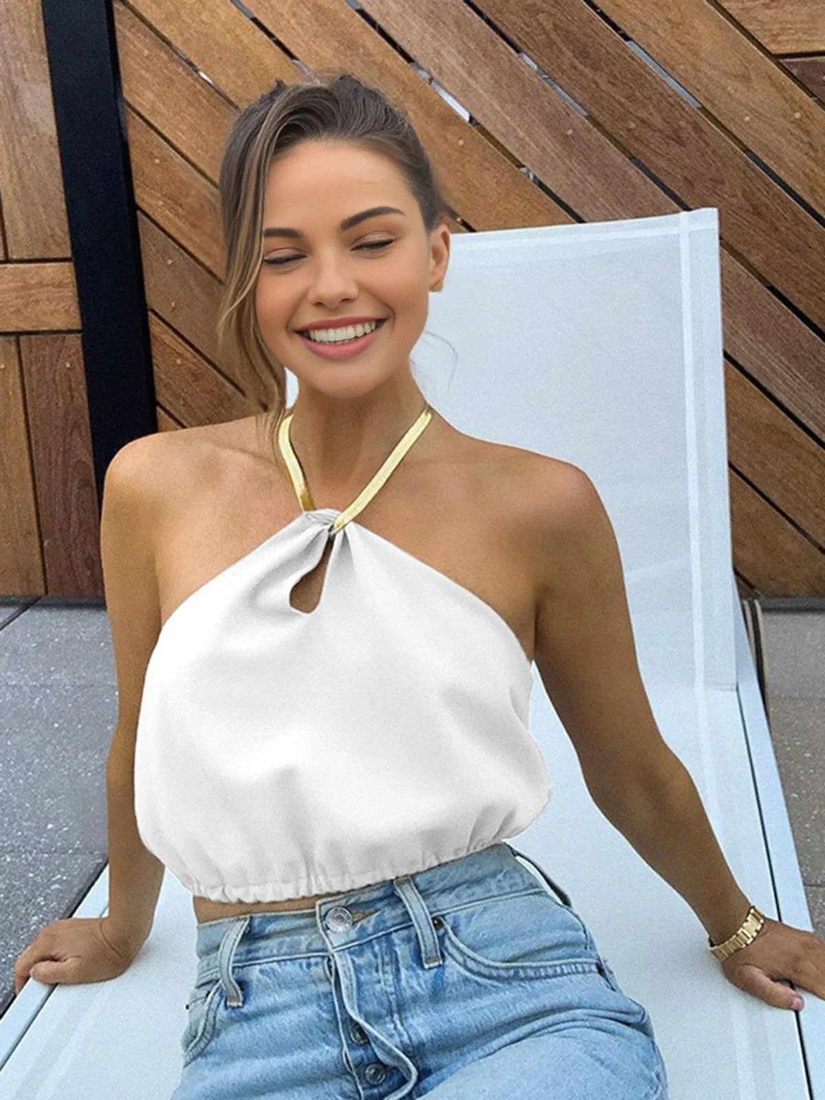 Zomerse Halter Crop Top – Satijn, Mouwloos - Afbeelding 3