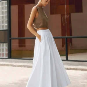 Felipa | Linnen Maxi Rok Dames – Hoge Taille, Plissé Look