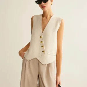 Chaya | Gebreid Asymmetrisch Vest voor Dames met Stijlvolle Knopen