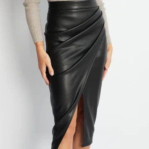 Cathi | Leren Plissé Rok met Split – Elegant & Trendy Look