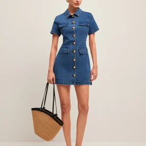 Gala | Trendy Mini Jurk van Spijkerstof voor Dames – Korte Mouwen & Knopen