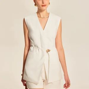 Erlene | Dames Mouwloos V-Hals Vest met Ceintuur – Lang Model en Comfortabel