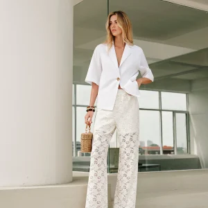 Dita | Broek van Kant Stof voor Dames – Mid Waist met Koordsluiting