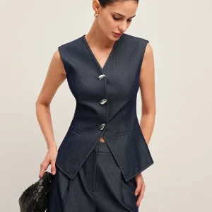 Jimena | Stijlvol Dames Gilet met Contrast Stiksel - Elegant Peplum Design