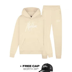 Malelions Junior Essentials Tracksuit | Beige/White