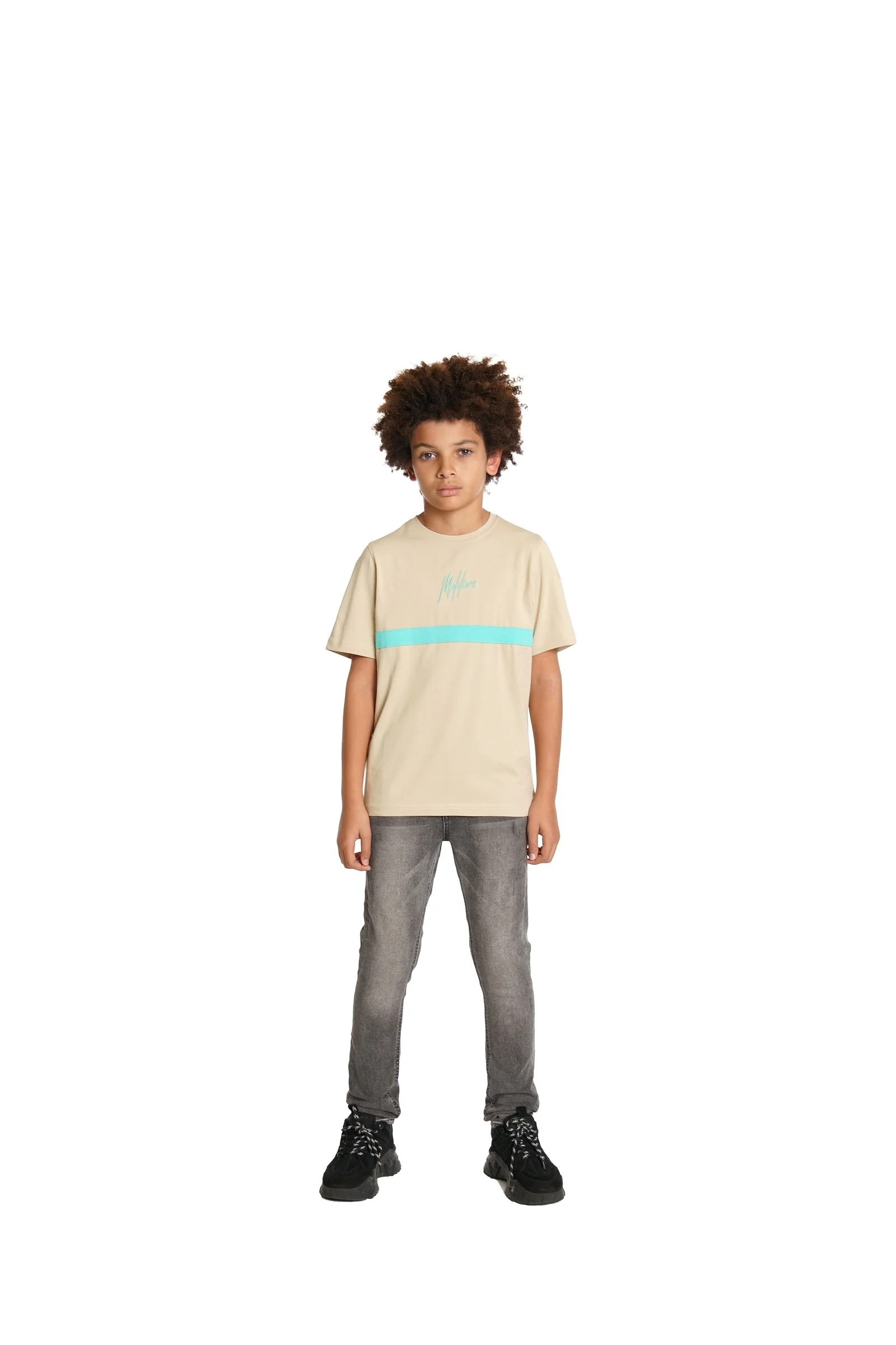 Malelions Junior Tube T-Shirt | Beige/Turquoise - Afbeelding 3