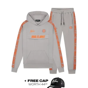 Malelions Sport Warming Up Tracksuit | Light Grey/Orange