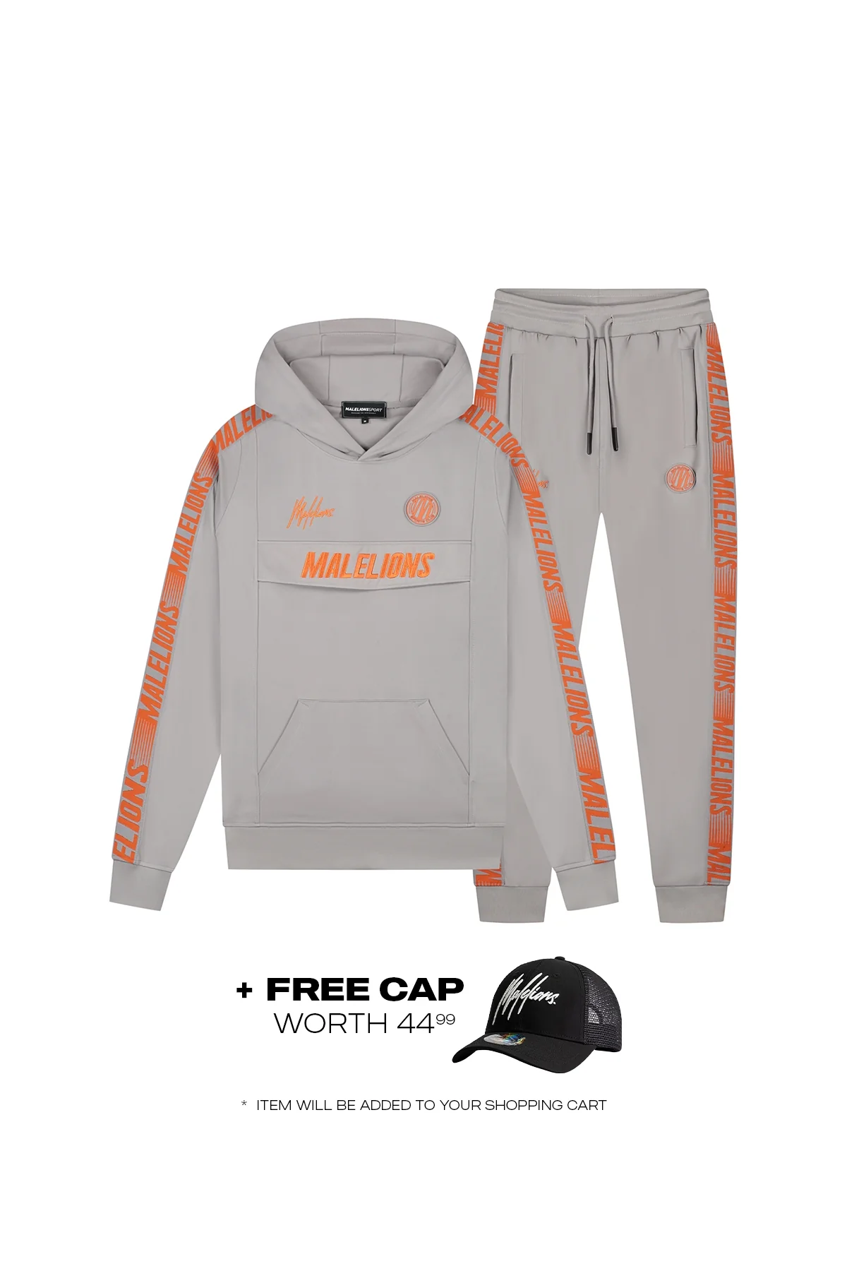 Malelions Sport Warming Up Tracksuit | Light Grey/Orange - Afbeelding 2