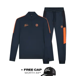 Malelions Sport Transfer Quarter Zip Tracksuit | Navy/Orange