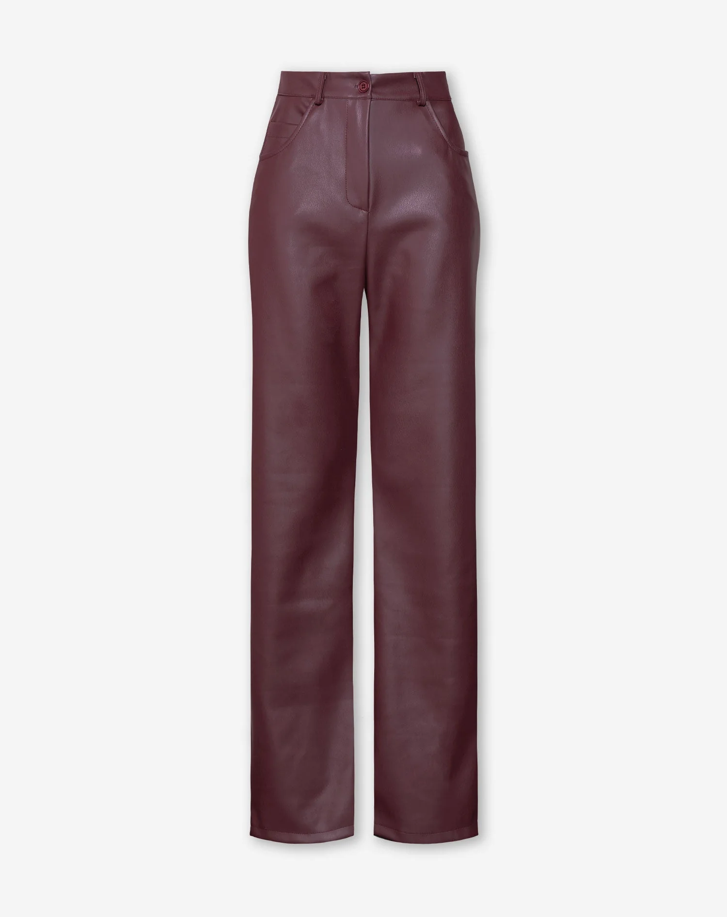 Jennie | Bordeaux Rode Pantalon Dames - Luxe PU Leder, Straight Leg - Afbeelding 4