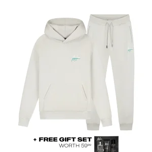 Malelions Men Split Tracksuit | Light Grey/Turquoise