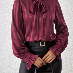 Cisca | Gestreepte Blouse Dames - met Strik en Lange Mouwen