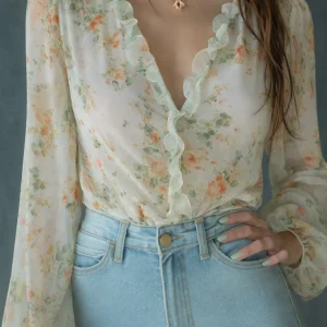 Transparante Chiffon Blouse met Bloemenprint