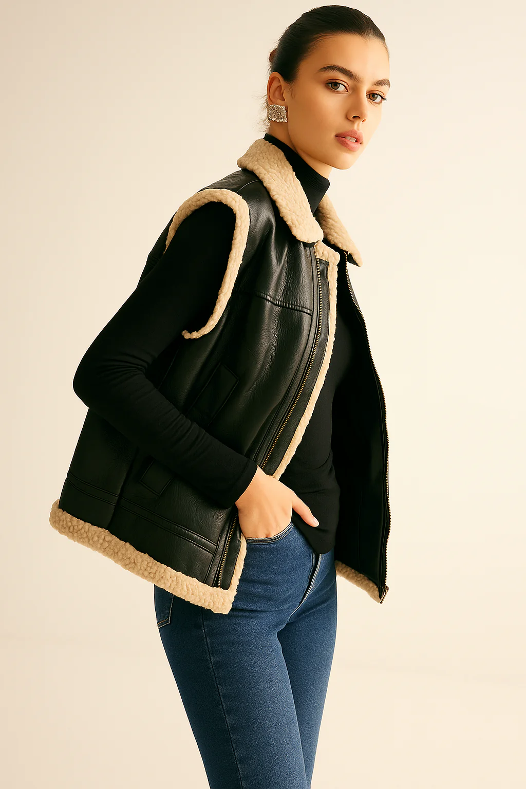 Vilita | Teddy Gevoerd Vest Dames - Faux Leren & Warm - Afbeelding 3