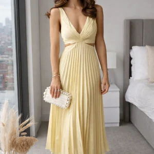 Sanne | Geplooide Midi Jurk - Elegant Design, Vloeiend en Veelzijdig