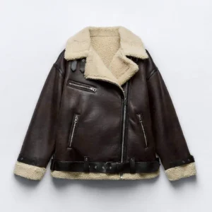 Bina | Trendy Biker Look Winterjack - Leren Jas Met Faux Fur Voering en Kraag