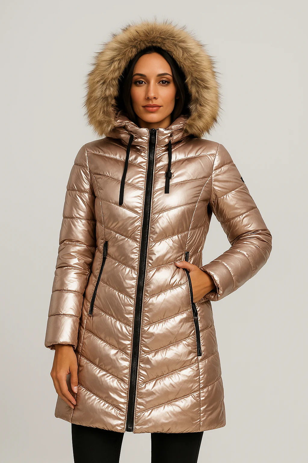 Delphine | Donsjas met Imitatie Bontkraag Dames – Warm & Luxe Winterjas - Afbeelding 3