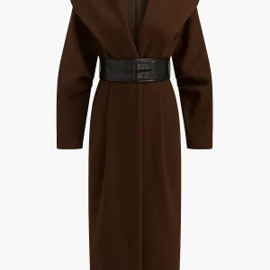 Odette | Lange Tweed Jas Winter - Oversized Kraag en Brede Riem