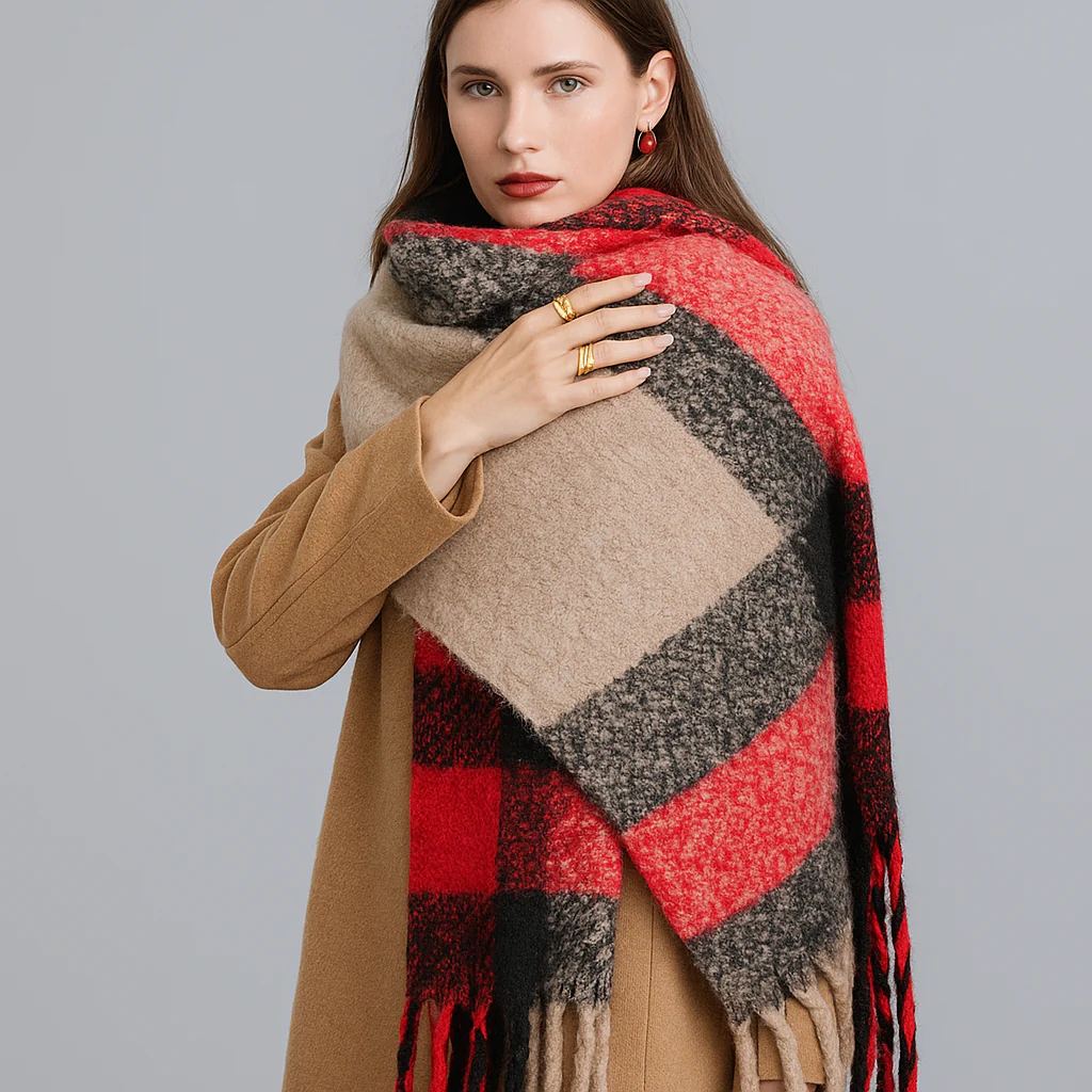 Karlyn | Luxe Dames Sjaal met Stijlvol Ruitpatroon - Warme, Casual Wrap - Afbeelding 4