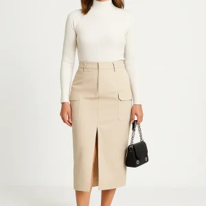 Lisanna | Slim Fit Midi Rok met Cargo Zakken