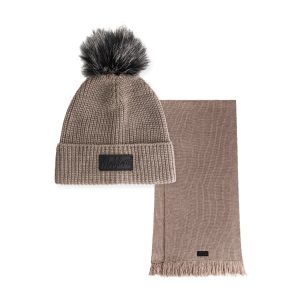 Malelions Women Knitted Beanie Scarf Set | Taupe