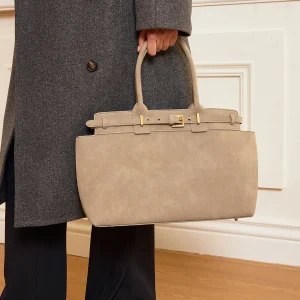 Jaicy | Beige Dames Handtas in Suède Look met Gouden Sluiting