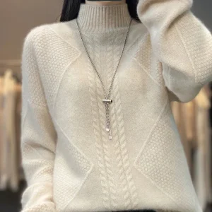 Dames Gebreide Coltrui met Kabelpatroon en Hoge Hals