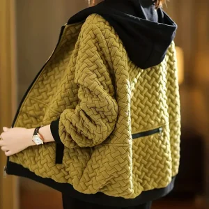 Dames Gewatteerde Hoodie met Rits en Basketweave Patroon