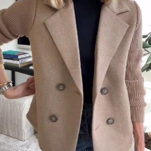 Dames Double Breasted Blazer Gebreid met Reverskraag