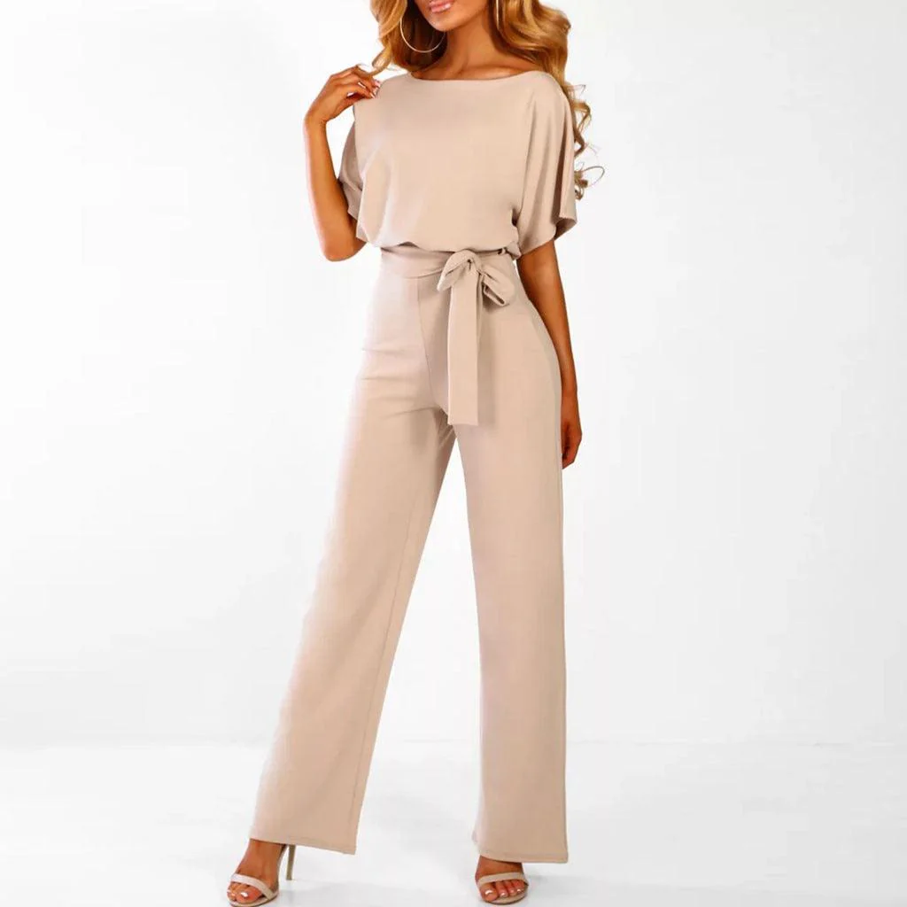 Dames Jumpsuit Korte Mouwen met Ceintuur