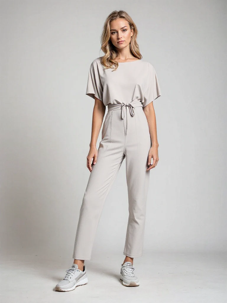 Dames Jumpsuit Korte Mouwen met Ceintuur - Afbeelding 3