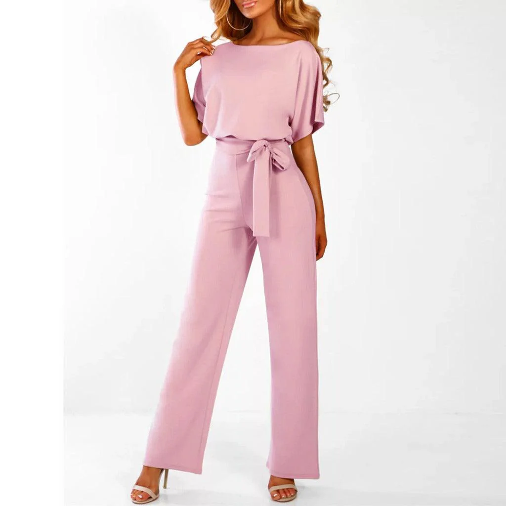 Dames Jumpsuit Korte Mouwen met Ceintuur - Afbeelding 9