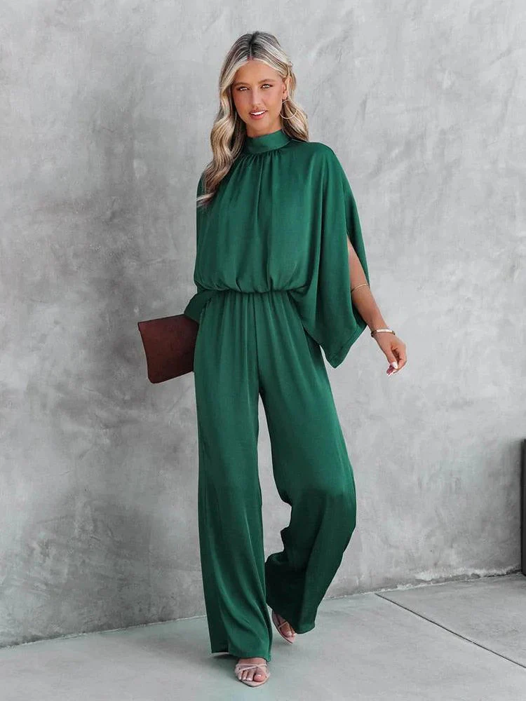 Dames Jumpsuit met Capemouwen en Tailleband Groen - Afbeelding 2