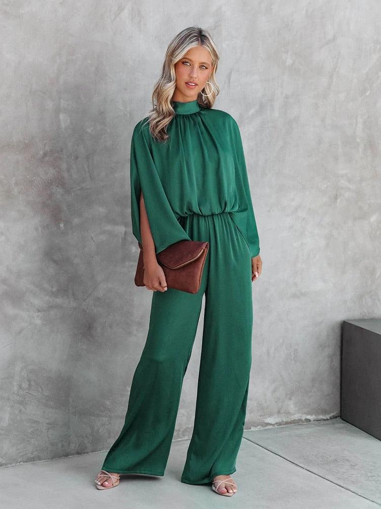 Dames Jumpsuit met Capemouwen en Tailleband Groen - Afbeelding 3