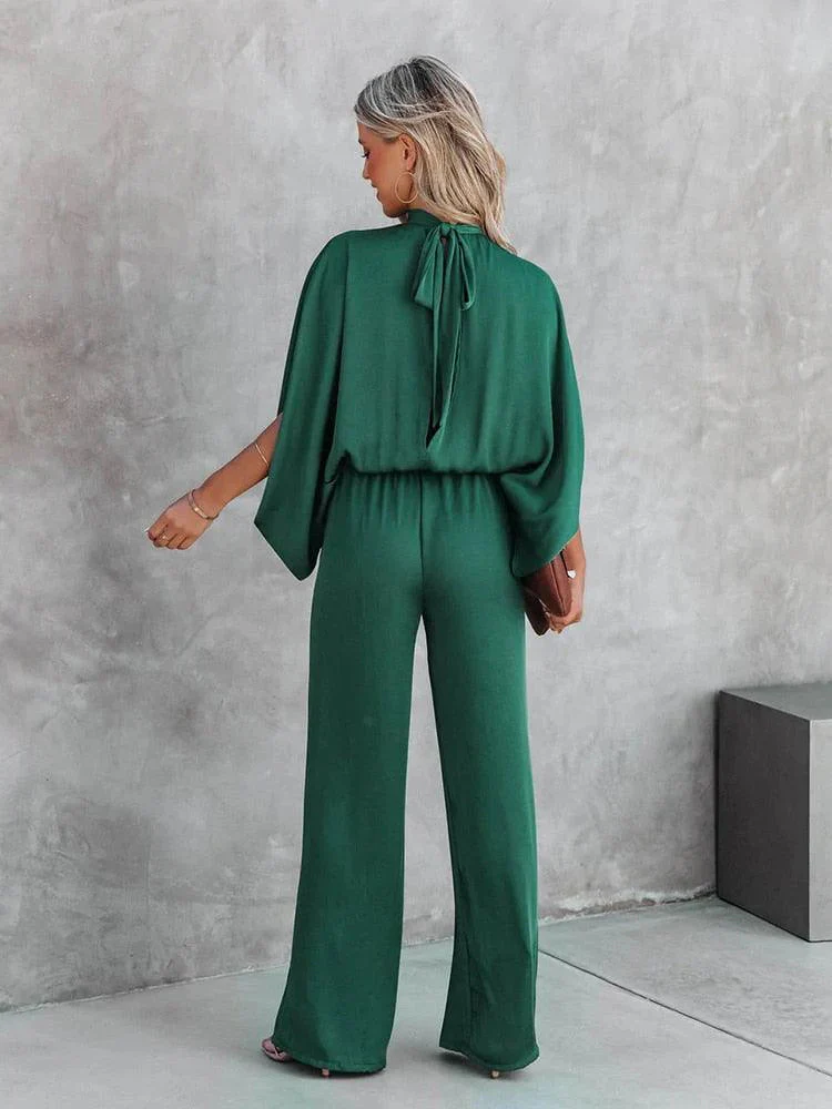 Dames Jumpsuit met Capemouwen en Tailleband Groen - Afbeelding 4