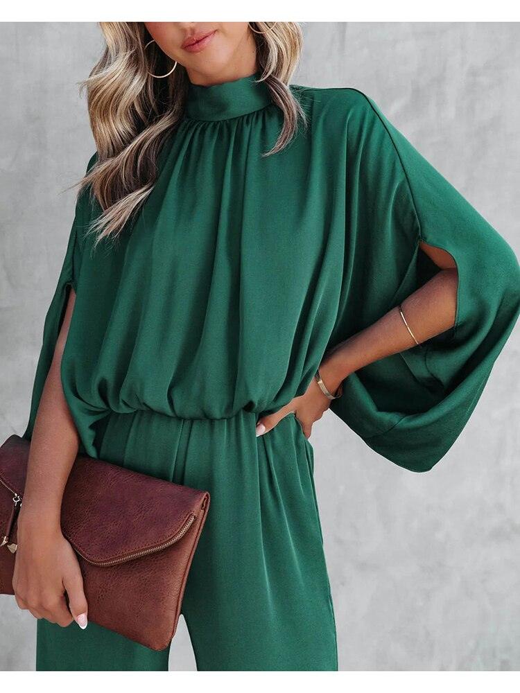 Dames Jumpsuit met Capemouwen en Tailleband Groen - Afbeelding 5