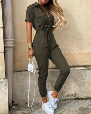 Dames Jumpsuit Cargo Overall met Knoopsluiting