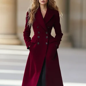 Dames Lange Winterjas met Dubbele Knopen en Reverskraag