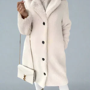 Dames Lange Winterjas Teddy met Knoopsluiting