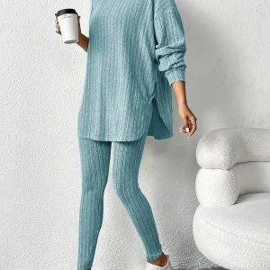 Dames Lounge Set met Geribbelde Oversized Top en Hoge Taille Legging